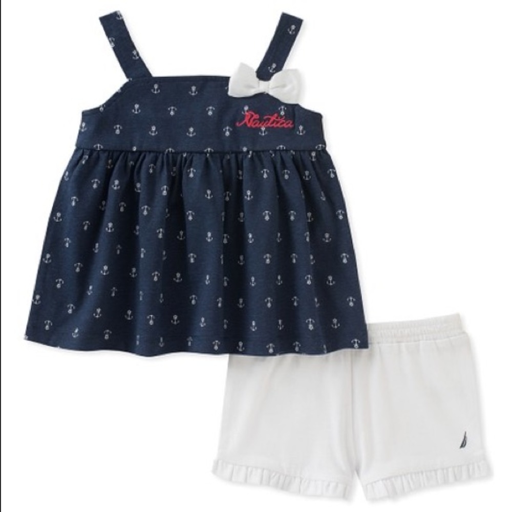 Nautica Navy Anchor Bow Tank & White Shorts Set